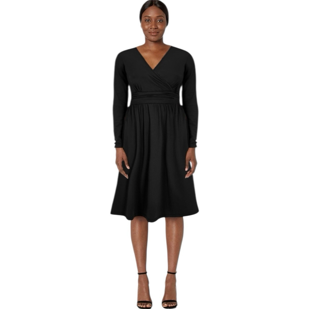 OUGES Size Medium Faux Wrap Dress Midi Long Sleev… - image 3